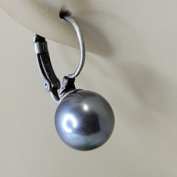 Faux Blue Pearl Earrings - Picture 3 of 6